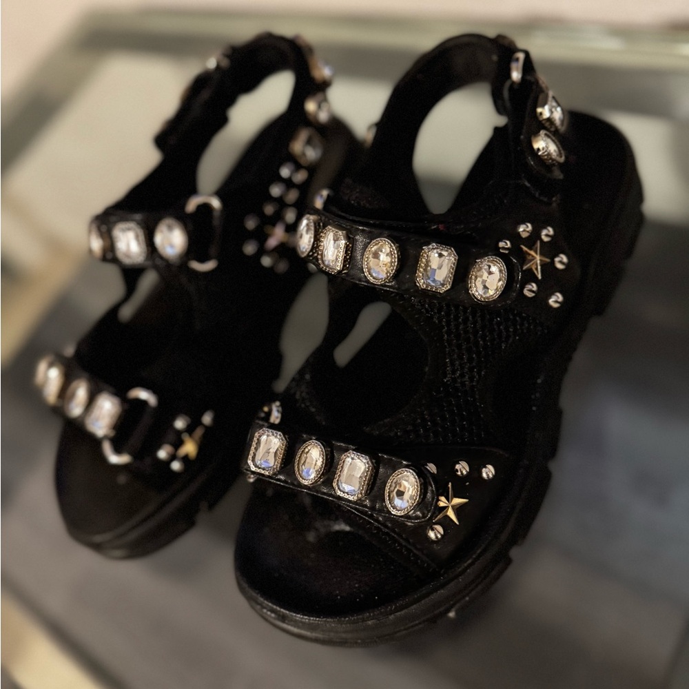 Embellished Black Sandals